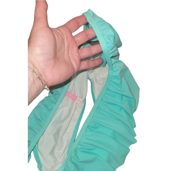 NWOT Victoria's Secret Crop Cropped Flounce Swim Bikini Top Turquoise S - Picture 7 of 9